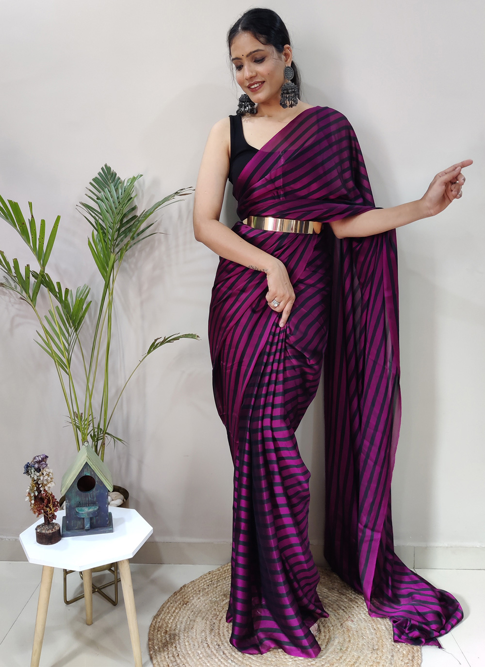 Classic Multicolor Silk- Jacquard Saree with Black Blouse