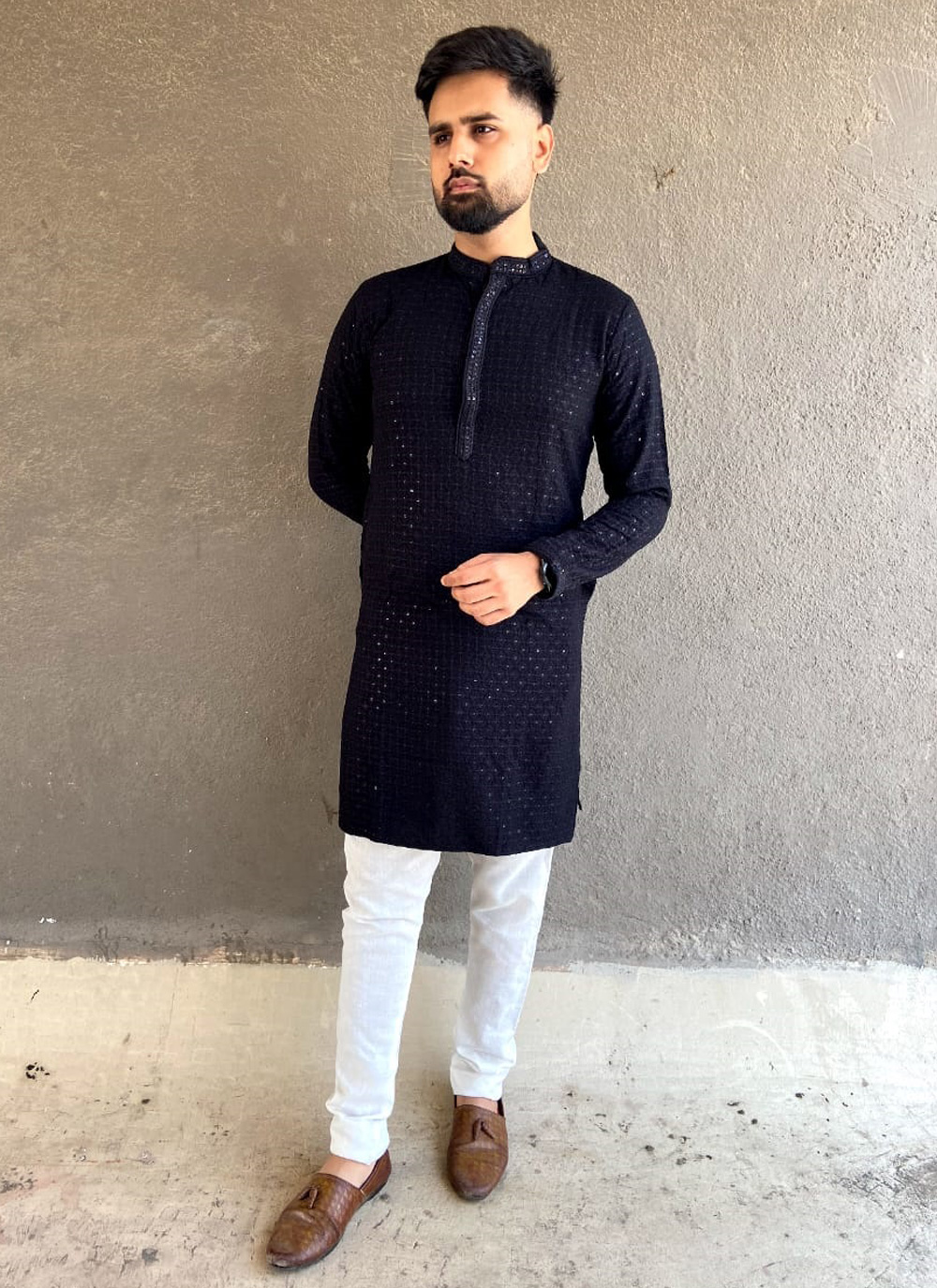 Shop Black Chicken Rayon Kurta Pyjama Online 270244