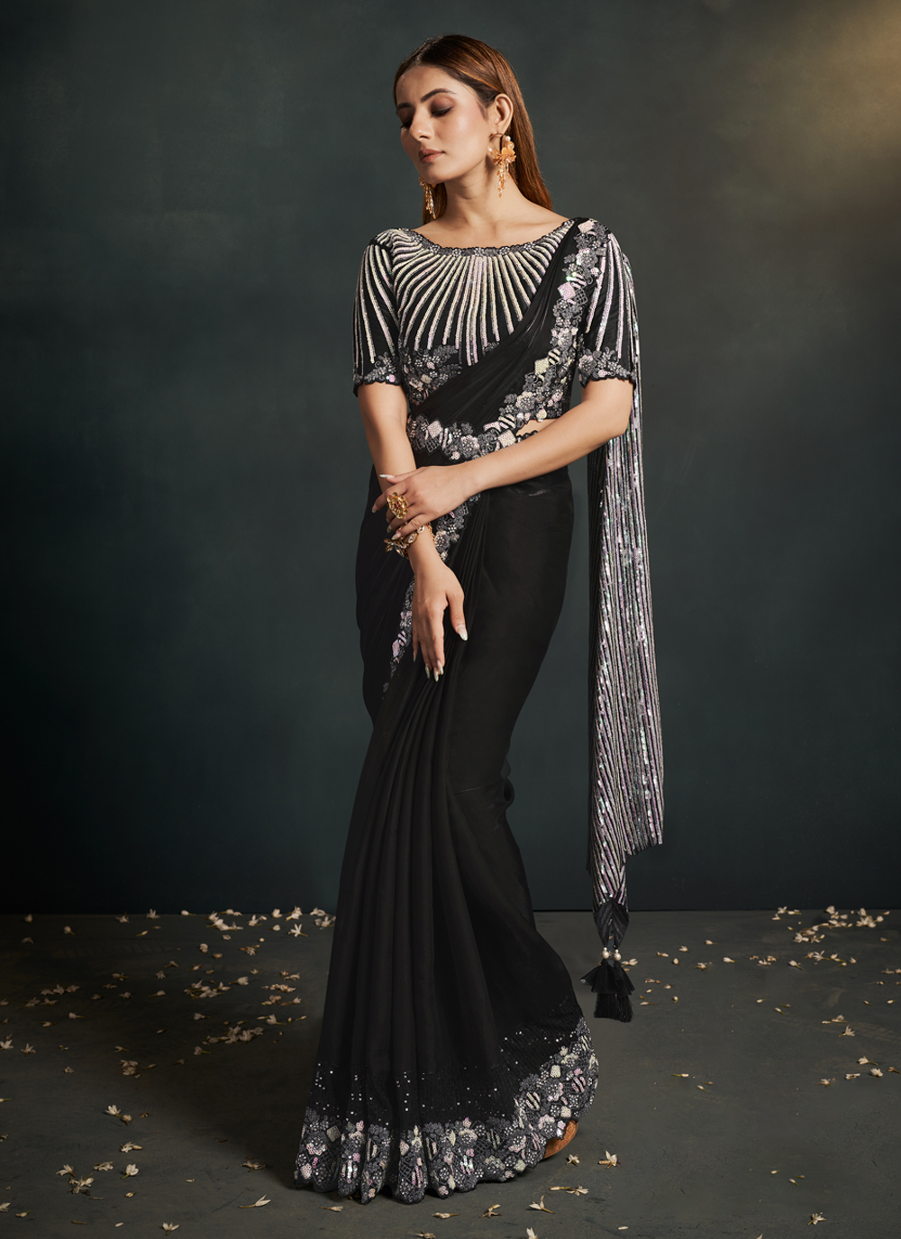 black party satin contemporary saree 268712