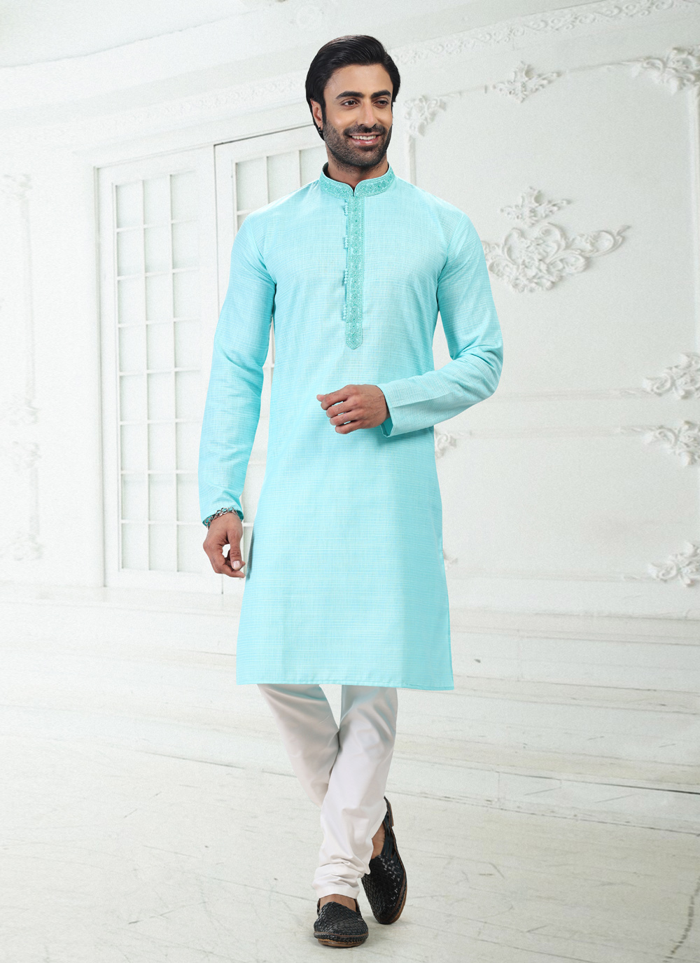 Buy Blue Engagement Kurta Pyjama Online