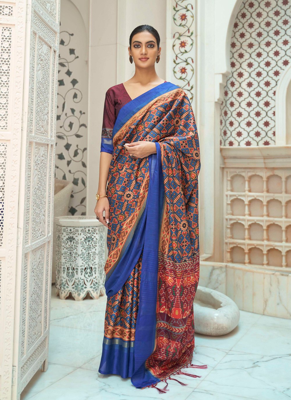 Buy Online Blue Patola Silk Weaving Traditional Saree : 254243