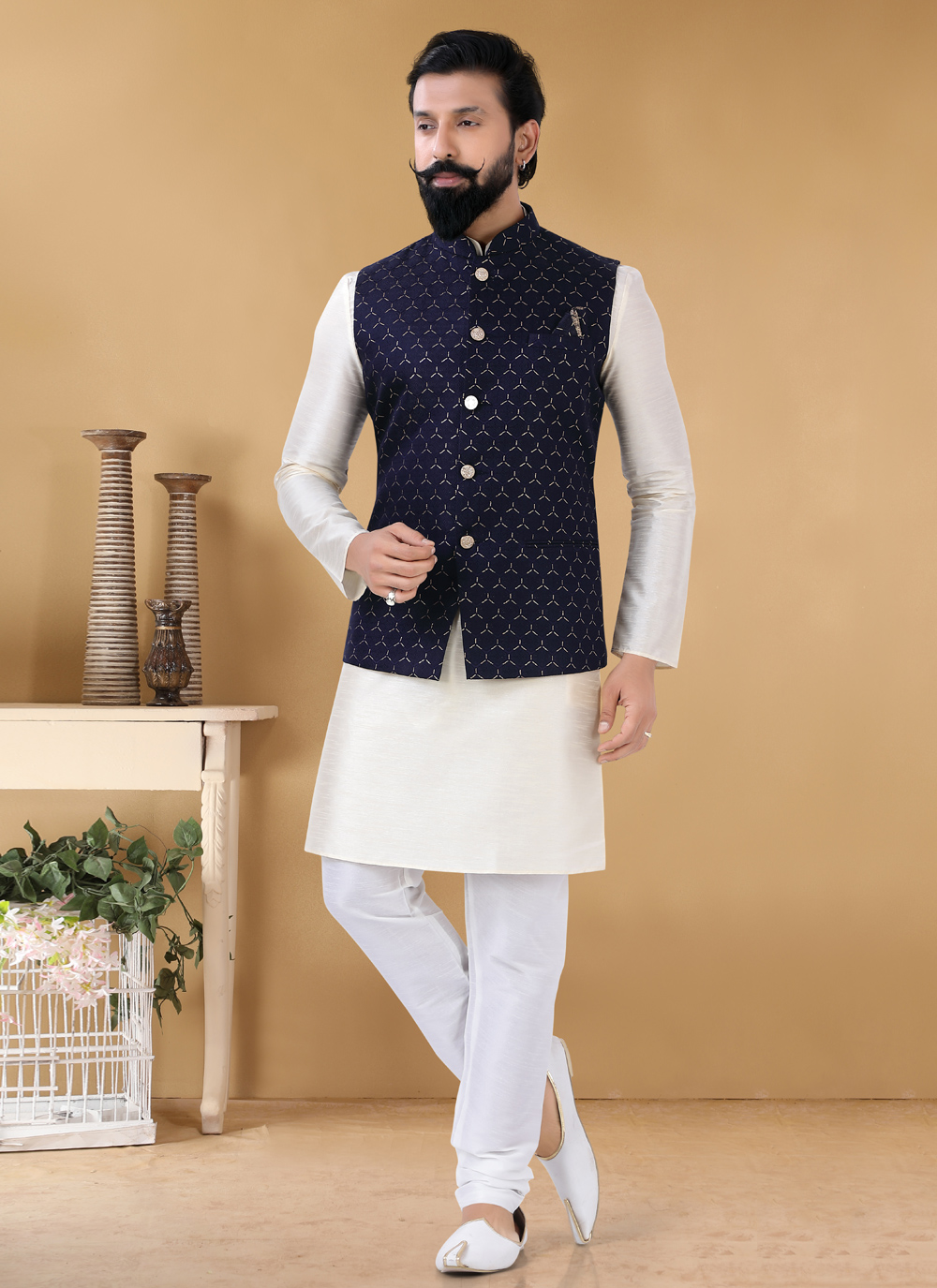 Shop Online Blue Woven Mehndi Nehru Jackets : 248430