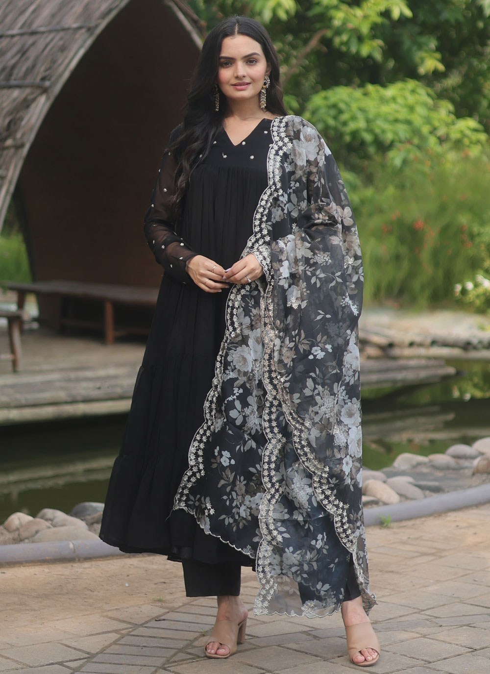 Shop Booti Work Faux Georgette Readymade Salwar Suit In Black