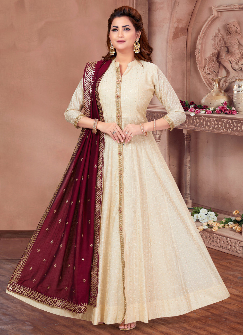 Cream Cotton Churidar Salwar Kameez 143861  Silk anarkali suits, Churidar,  Clothes for women