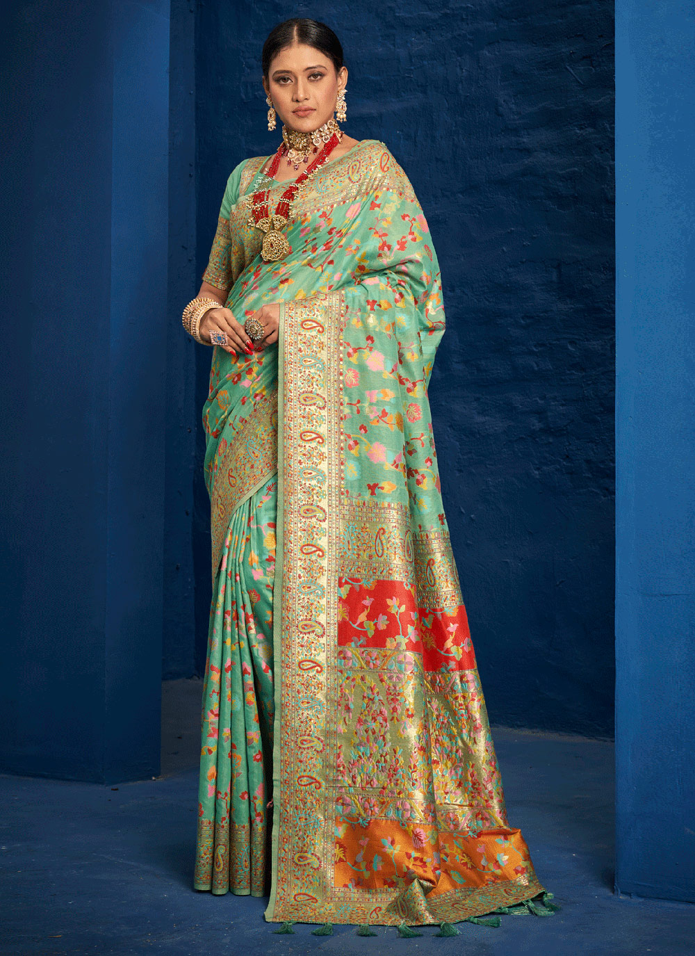 Buy Designer Traditional Saree Kashmiri Silk in Green Online : 246493 -