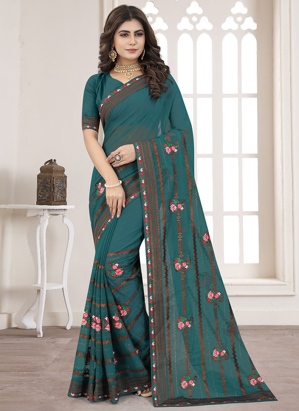 Embroidered Mehndi Saree buy online