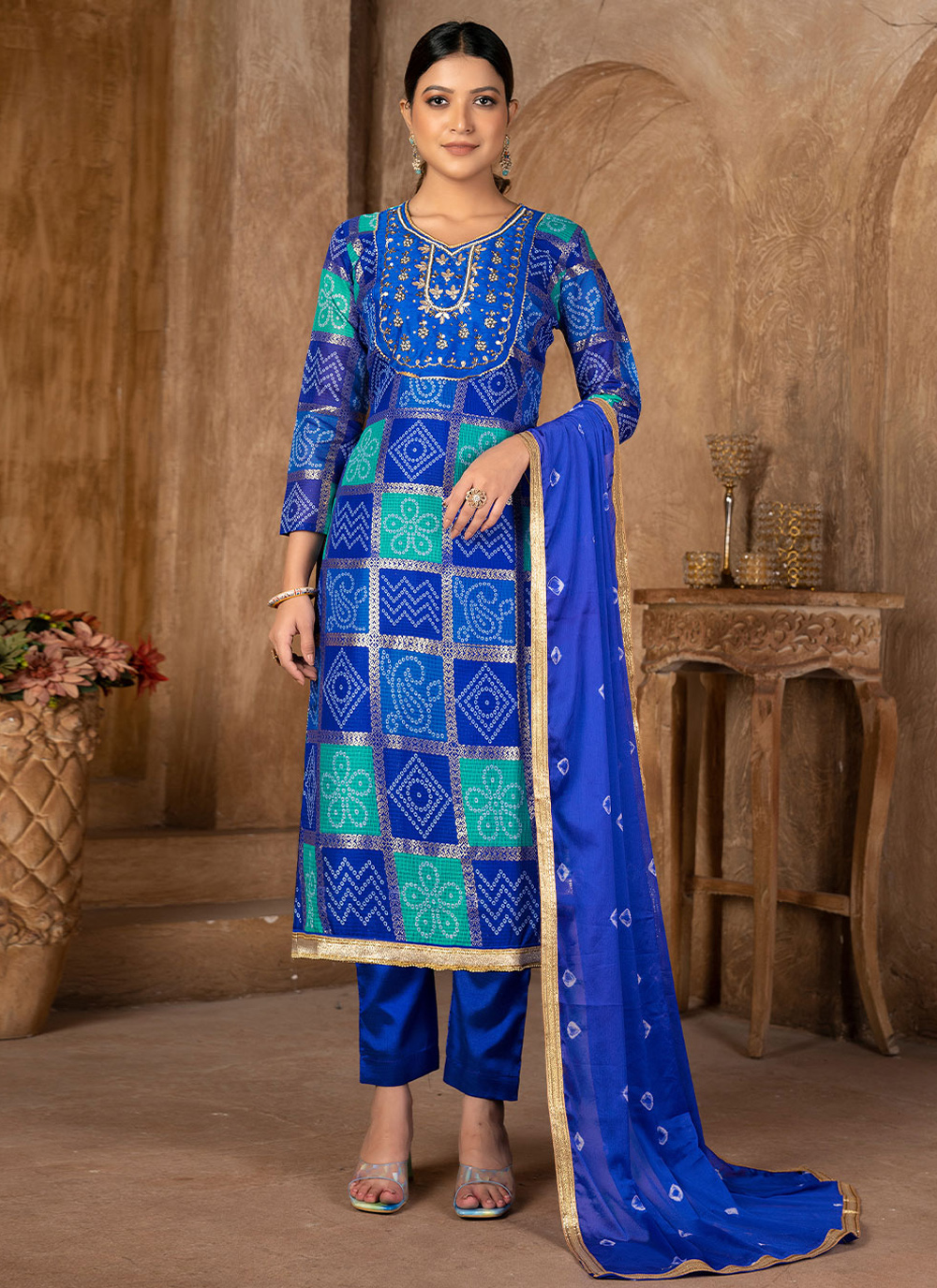 Buy Teal Blue Fancy Chinon Sequins Salwar Suit (NWS-6634) Online