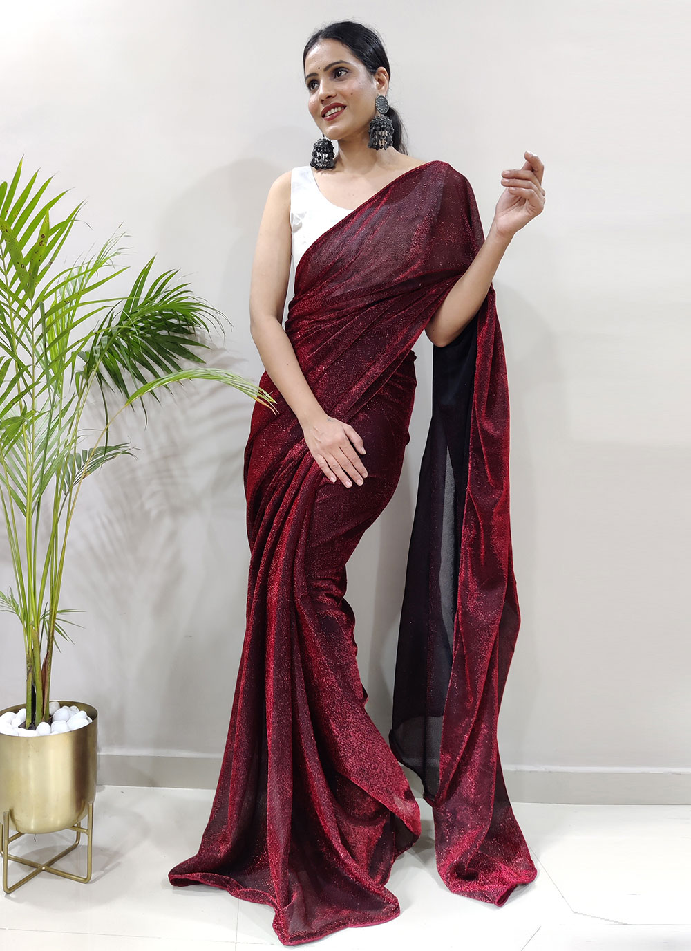 Maroon And Black Embroidery Designer Silk Saree - Hijab Online