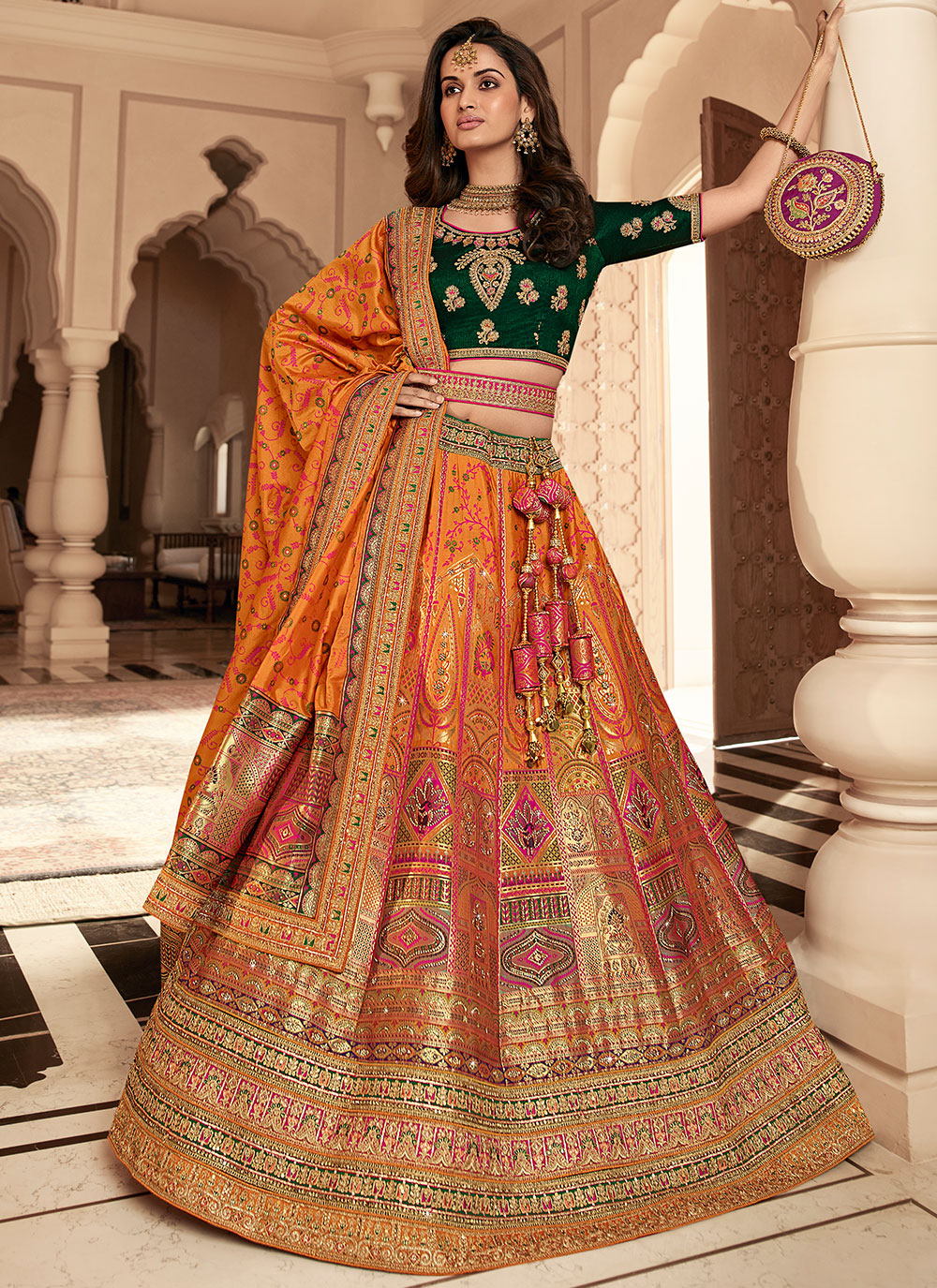 Orange Color bridesmaid wedding lehenga choli
