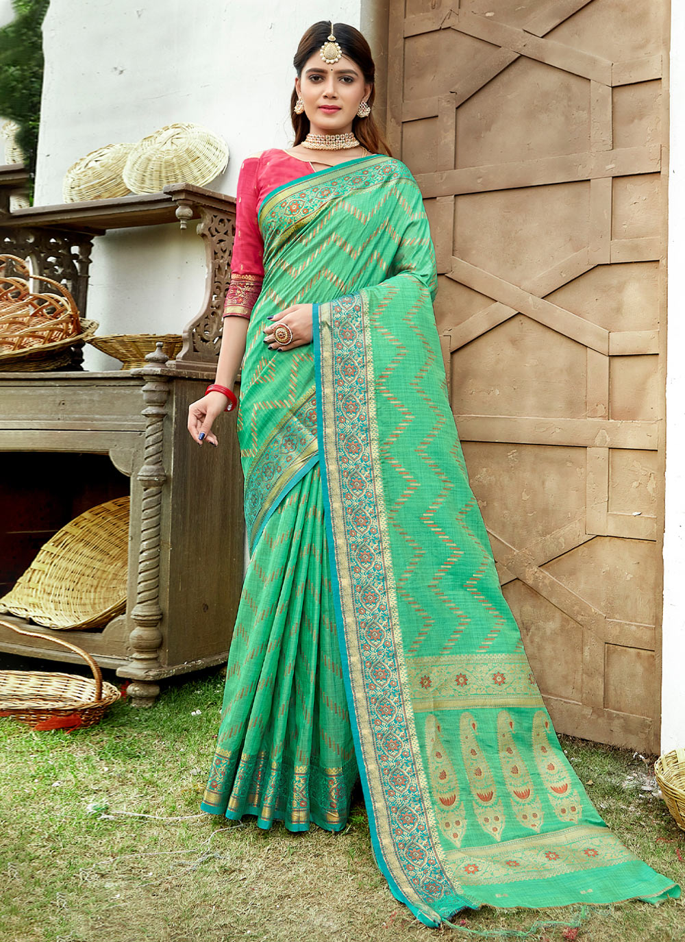 Buy Green Ceremonial Classic Designer Saree Online