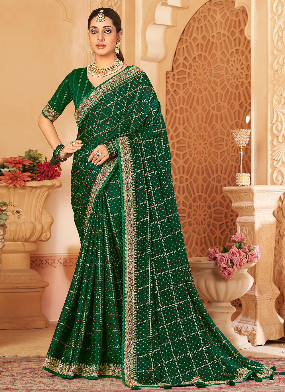 Buy Green Mirror Engagement Saree Online 248184
