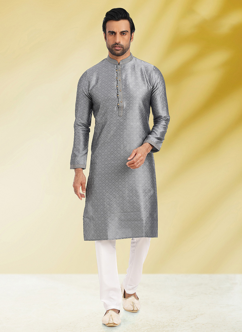 Shop Online Grey Jacquard Engagement Kurta Pyjama 247000