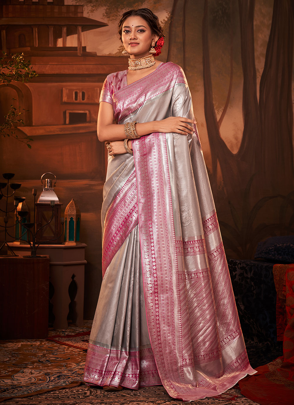 Sandal Wood Silk Party Wear Sarees SW617 – www.soosi.co.in