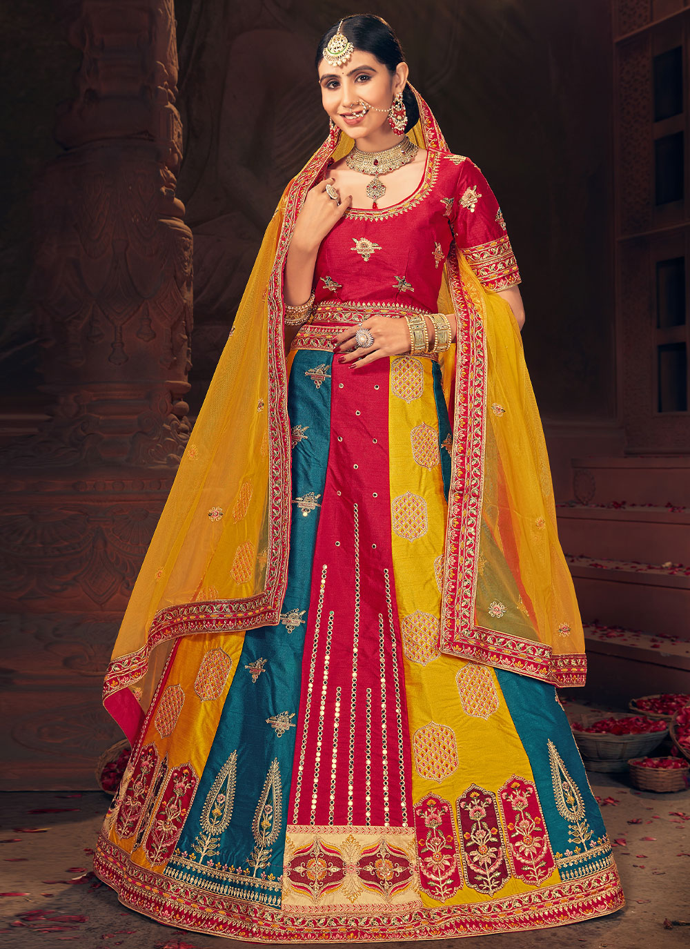 multi colour mehndi trendy lehenga choli 260342