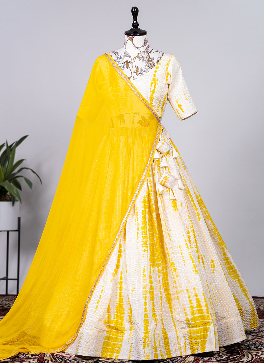 Buy White And Yellow Silk Lehenga Choli With Designer Silk Blouse |  keerramnx