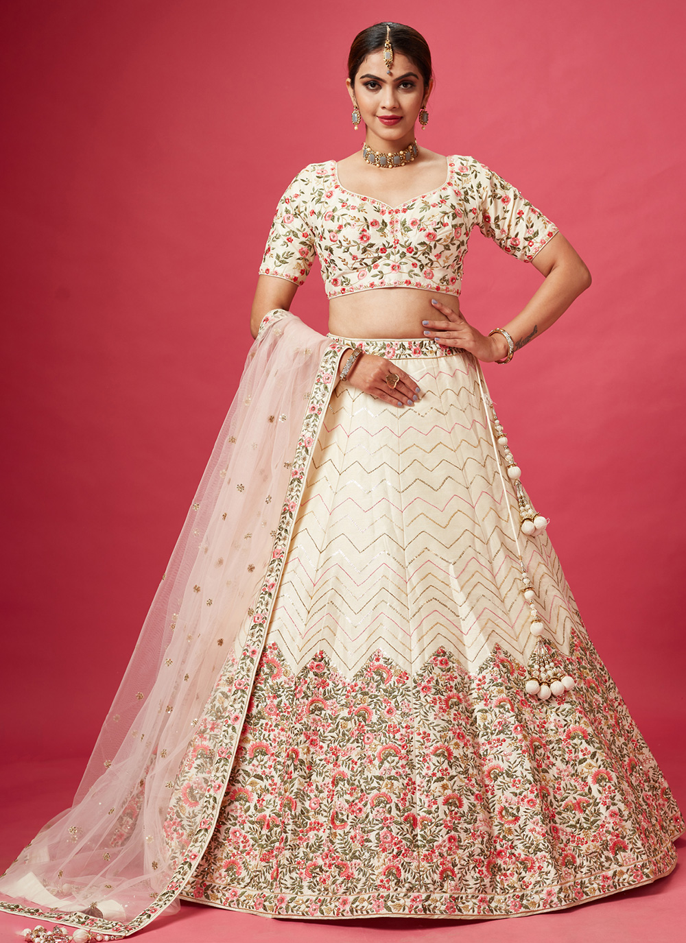 White Color Festive Wear Designer lehenga choli With Lucknowi work for  Women - sethnik.com