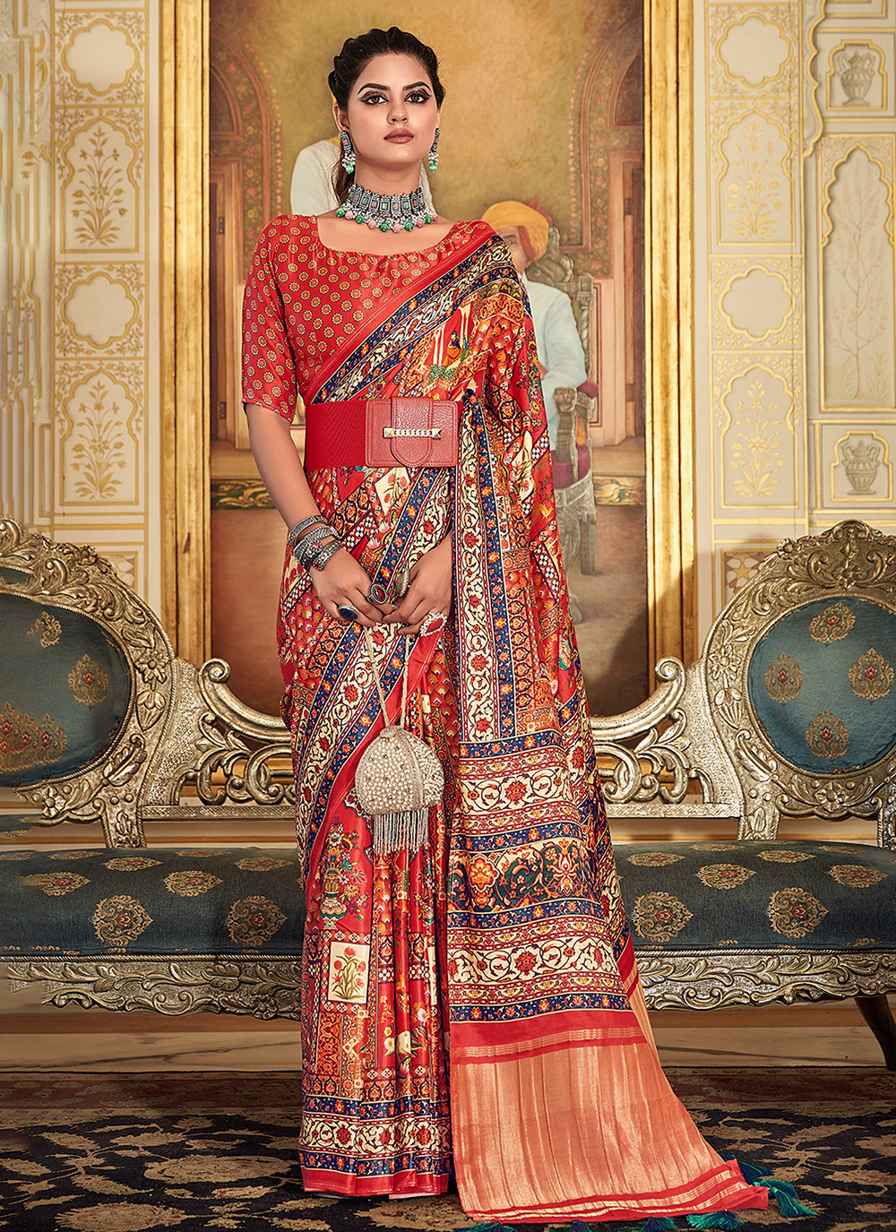 Shop Online Orange Silk Party Contemporary Style Saree 263223