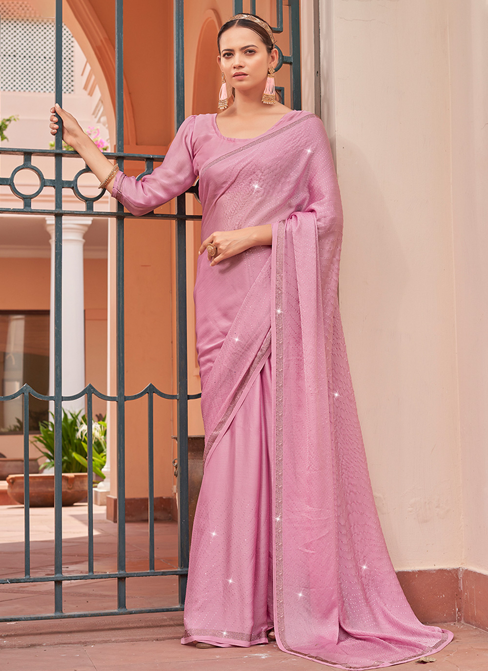 Buy Bunny Creation Solid/Plain Daily Wear Chiffon Pink Sarees Online @ Best  Price In India | Flipkart.com