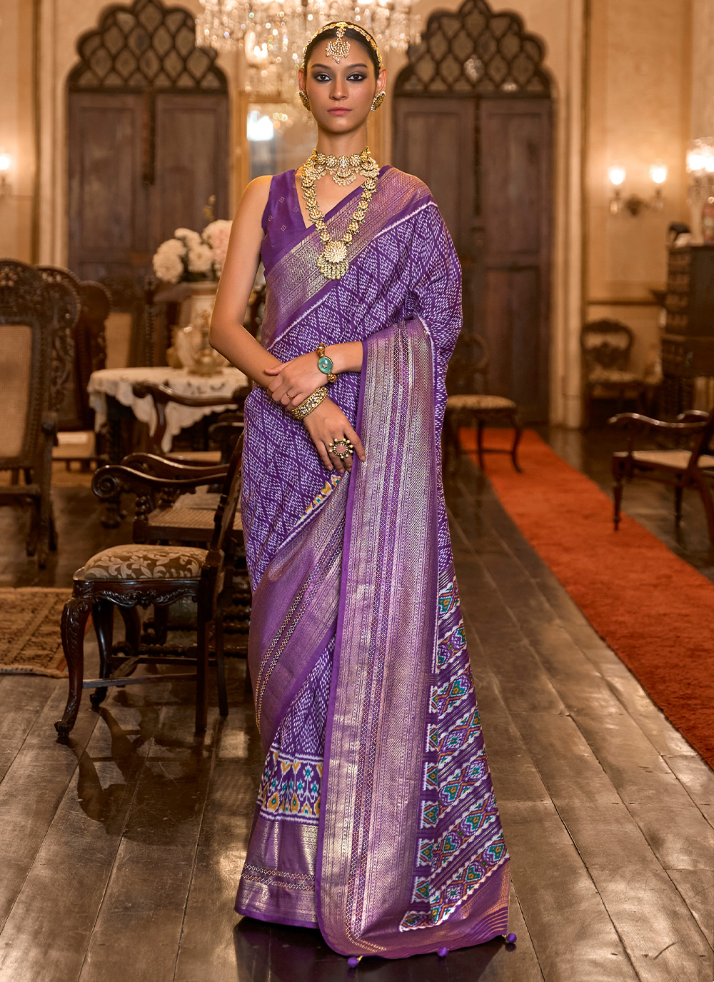 Photo of South Indian bride in a purple kanjeevaram saree