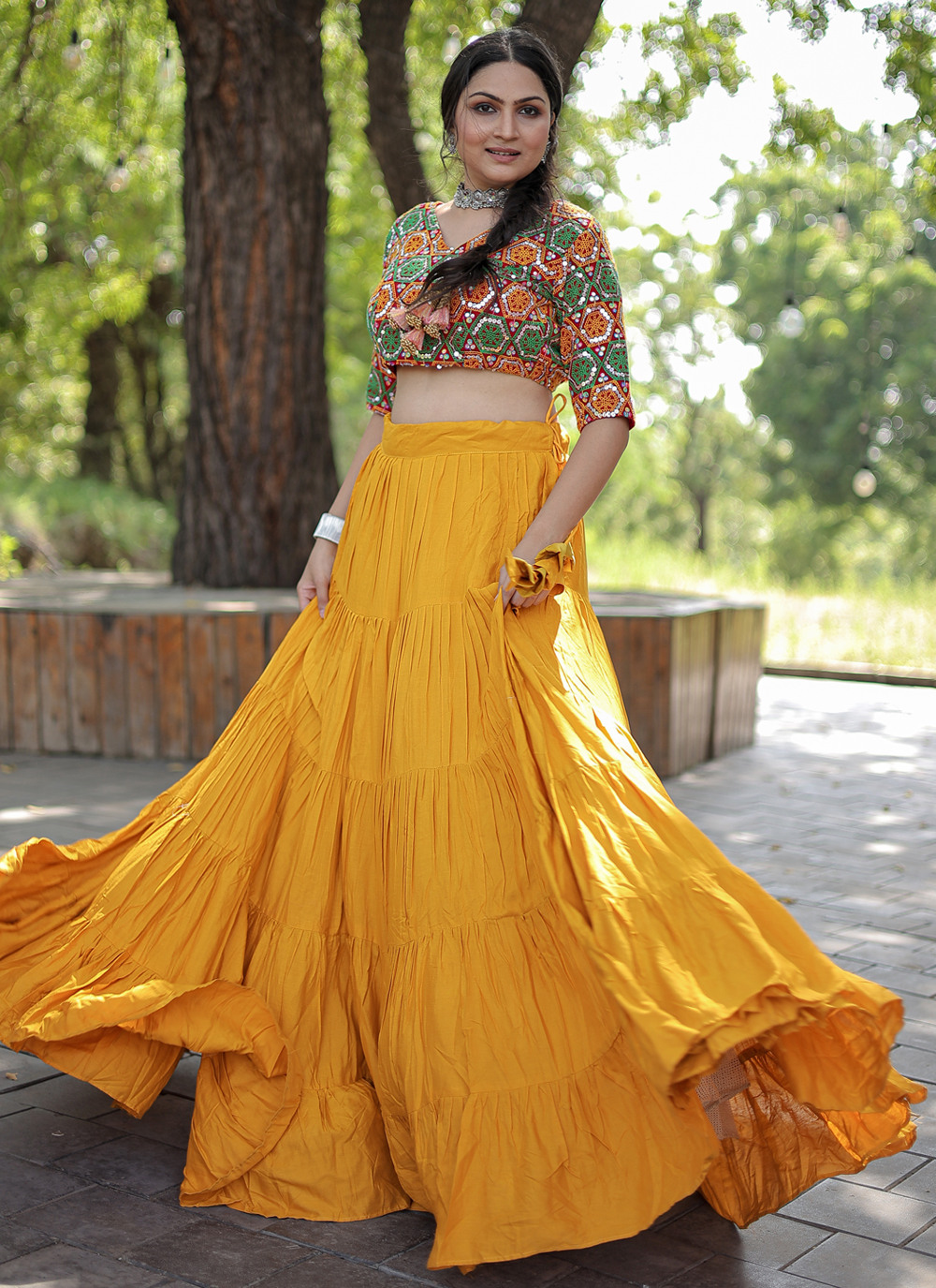 Mustard Color Plain With Gotta Patti Lace Border Cotton Lehe