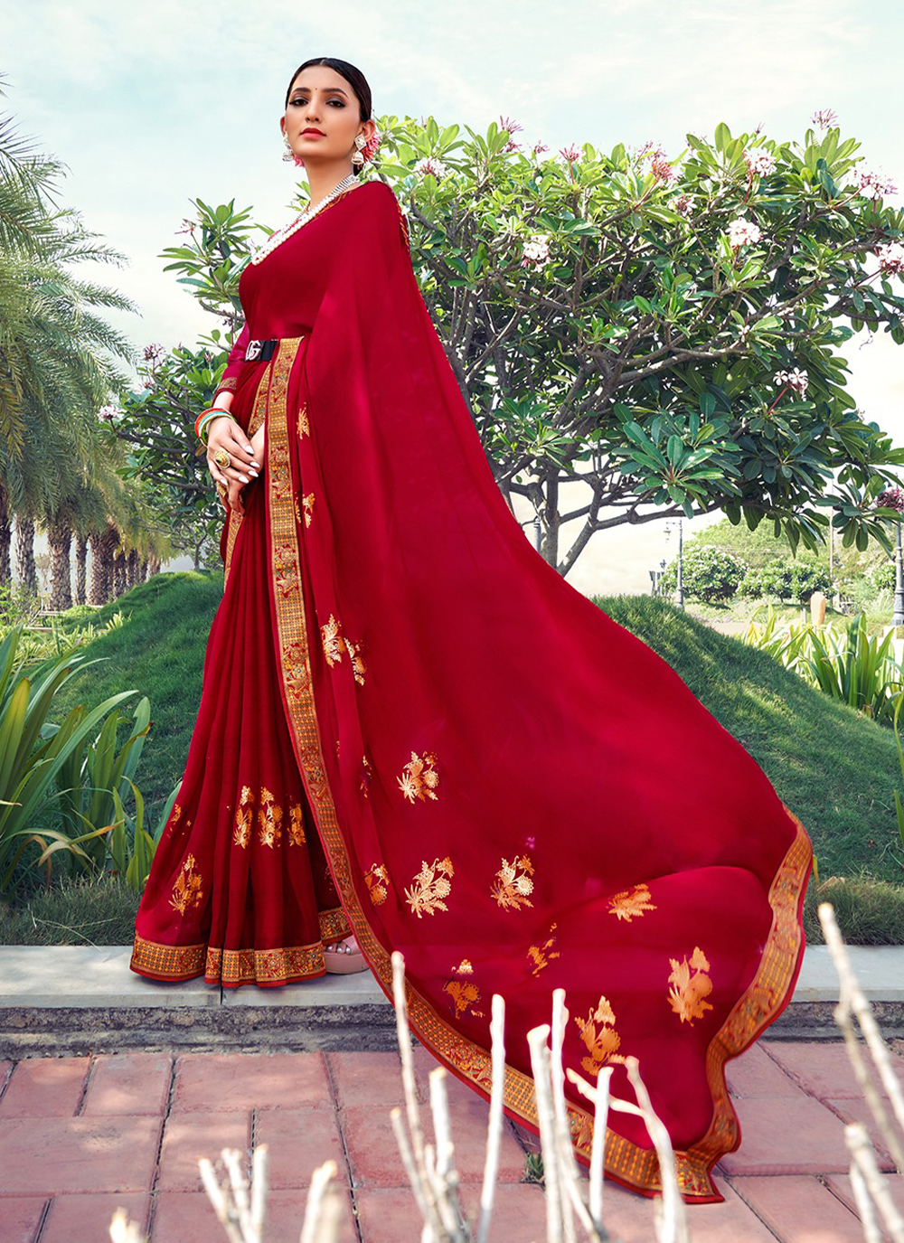 Buy Saree Printed Silk In Maroon Online 261971