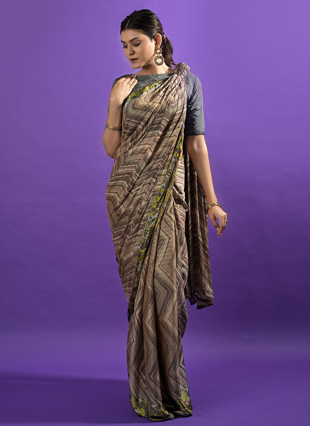 Shop Satin Grey Saree Online 249852