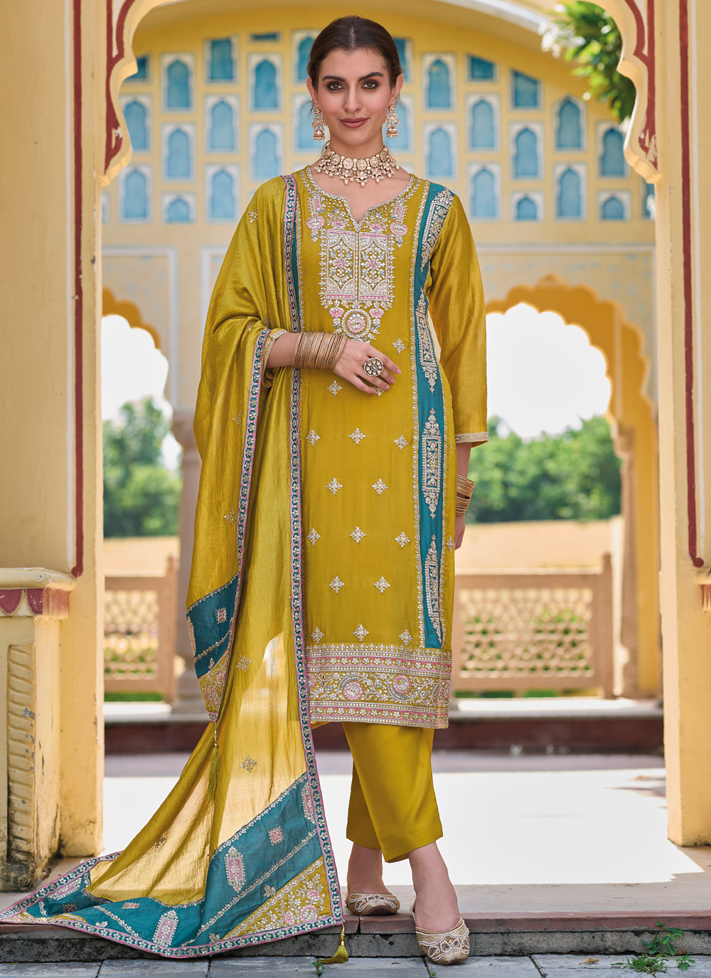 Buy Silk Resham Green Pant Style Suit 269760