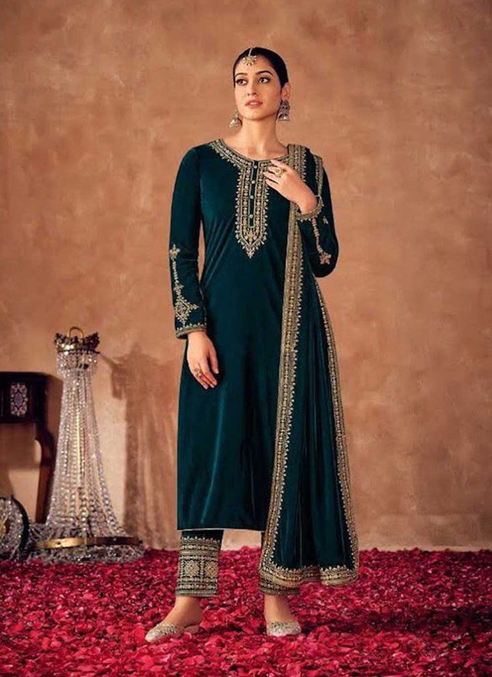 Pakistani velvet suit hotsell