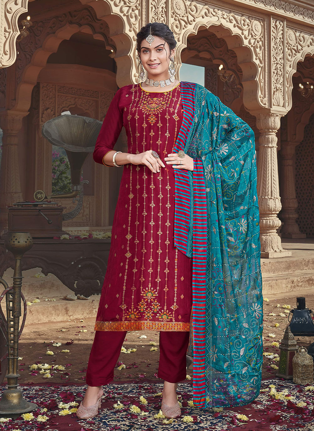 Shop Viscose Lace Red Pant Style Suit Online 250493 Salwar Kameez