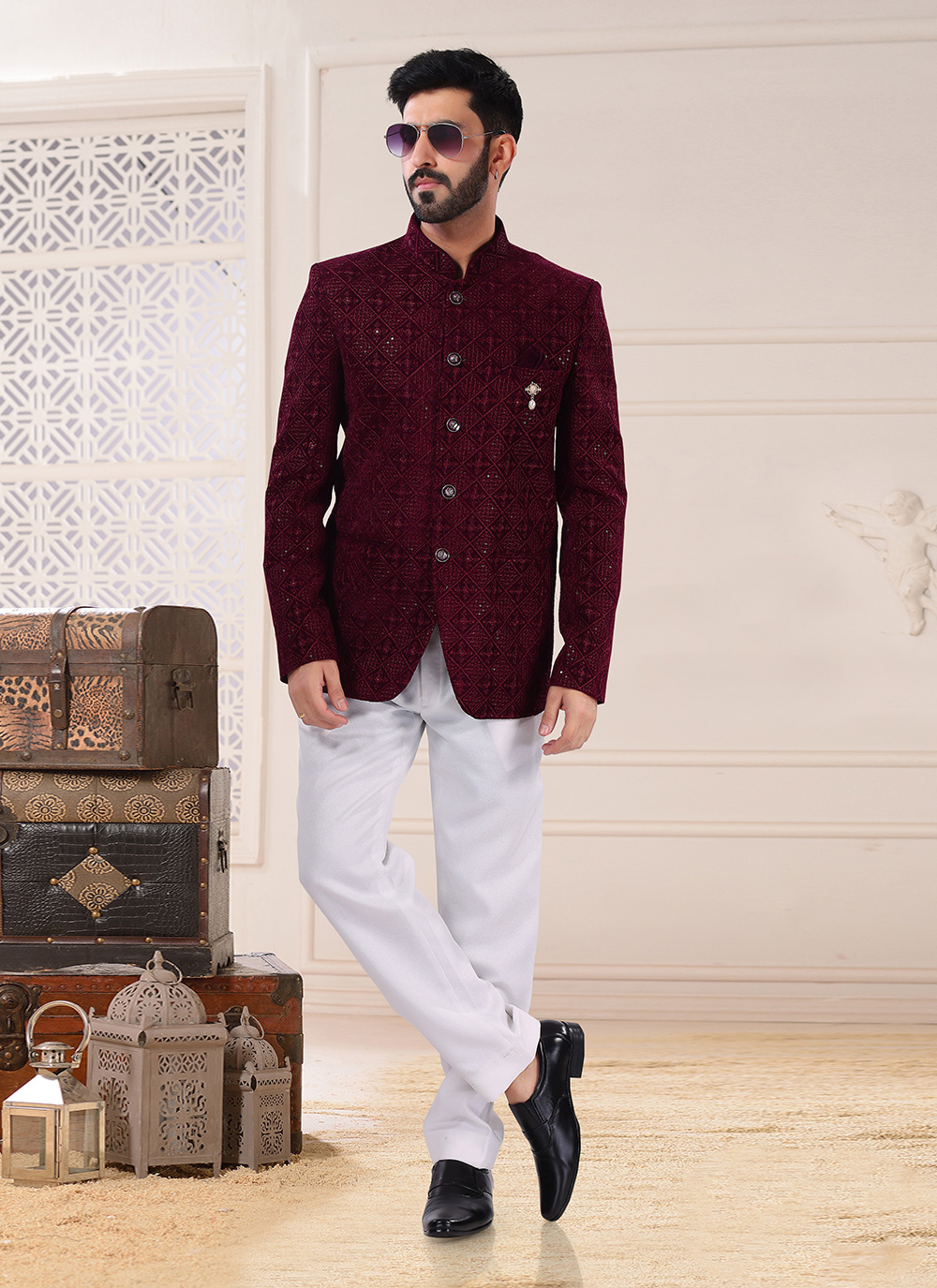 Blue Cotton Jodhpuri Suit 254856