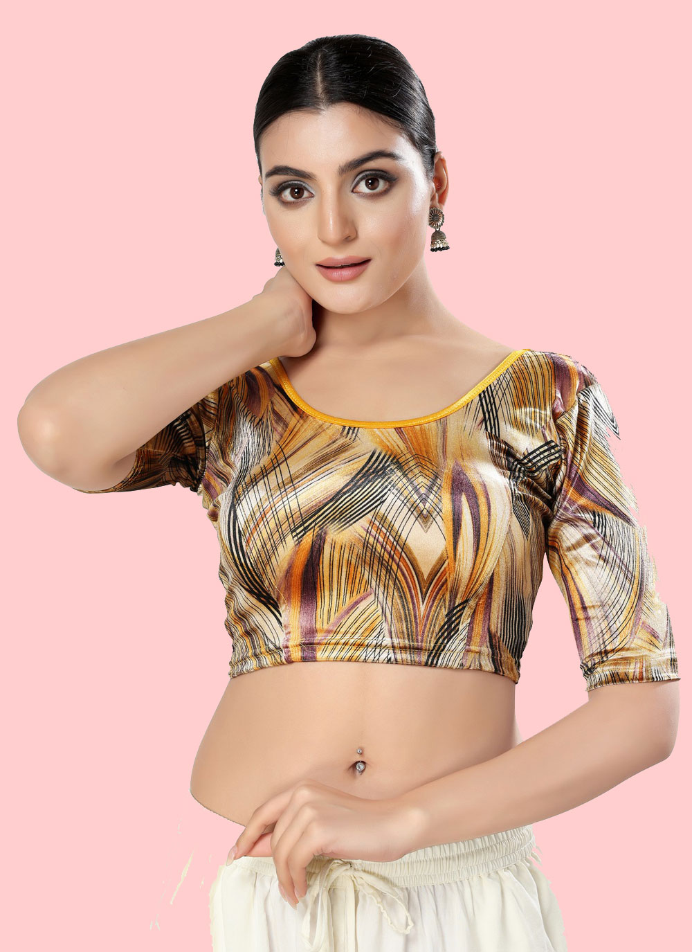 Buy Yellow Velvet Designer Blouse with Print Work Online 274728 Blouse