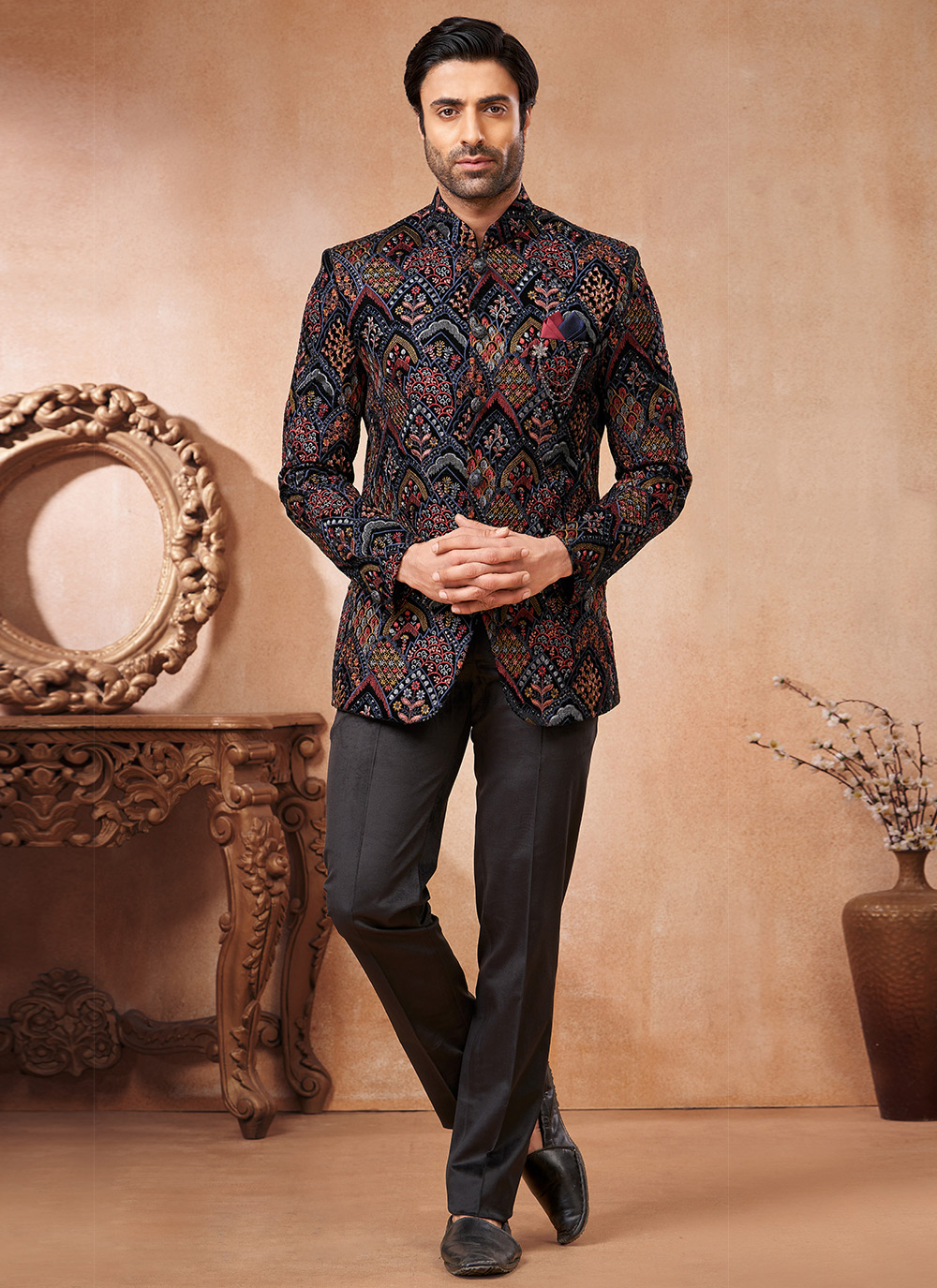 Cream Embroidered Silk Jodhpuri Suit