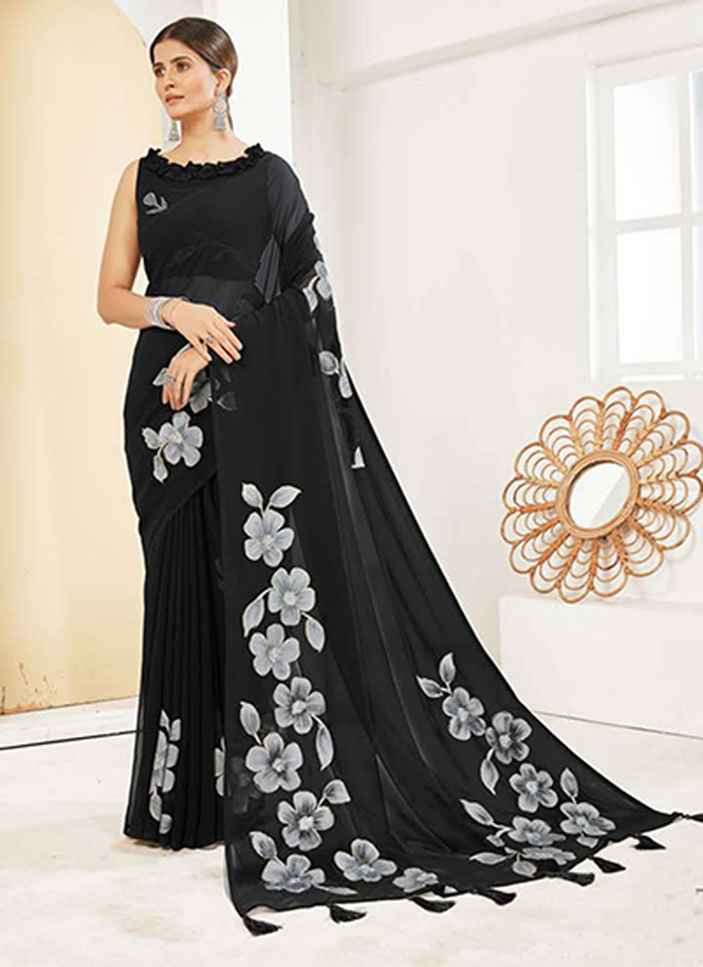 百貨店福袋 black-georgette-print-work- チャーム