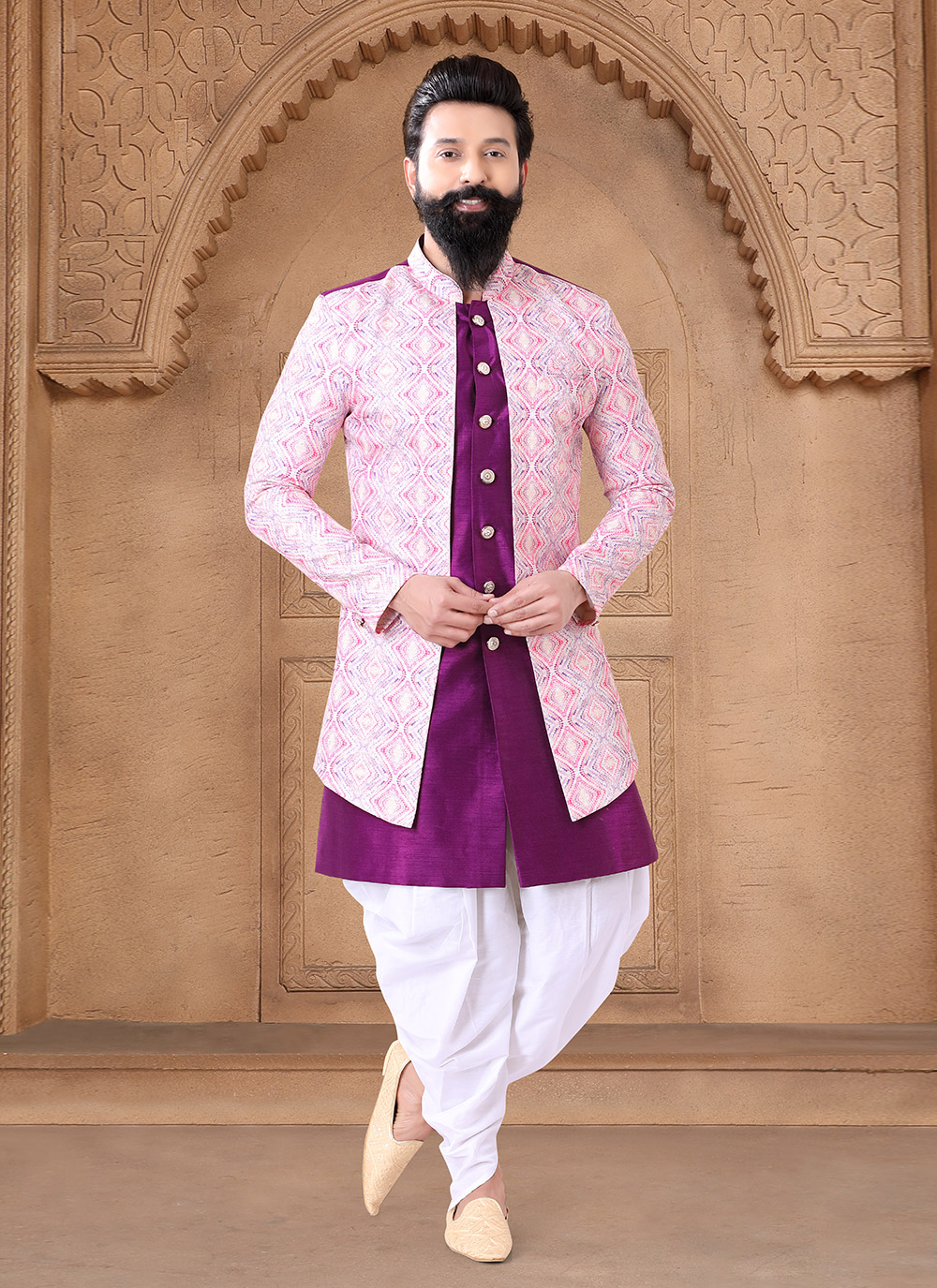 Shop Online Pink and Purple Silk Embroidered and Sequins Work