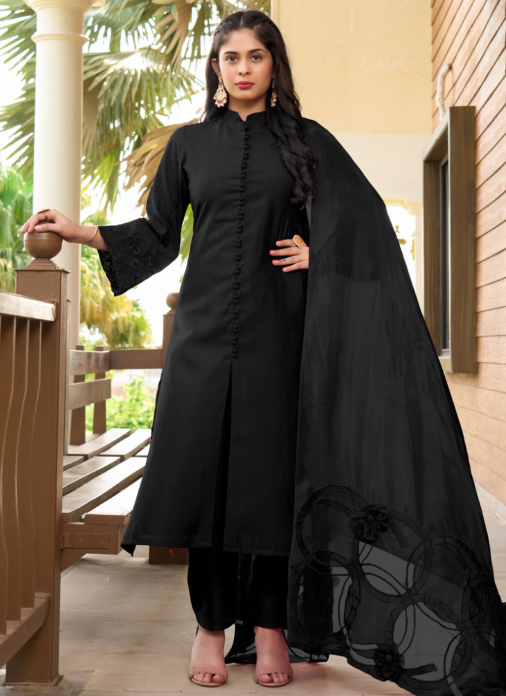Simple Black Suit Design Girl Buy Online Plain Work Art Silk