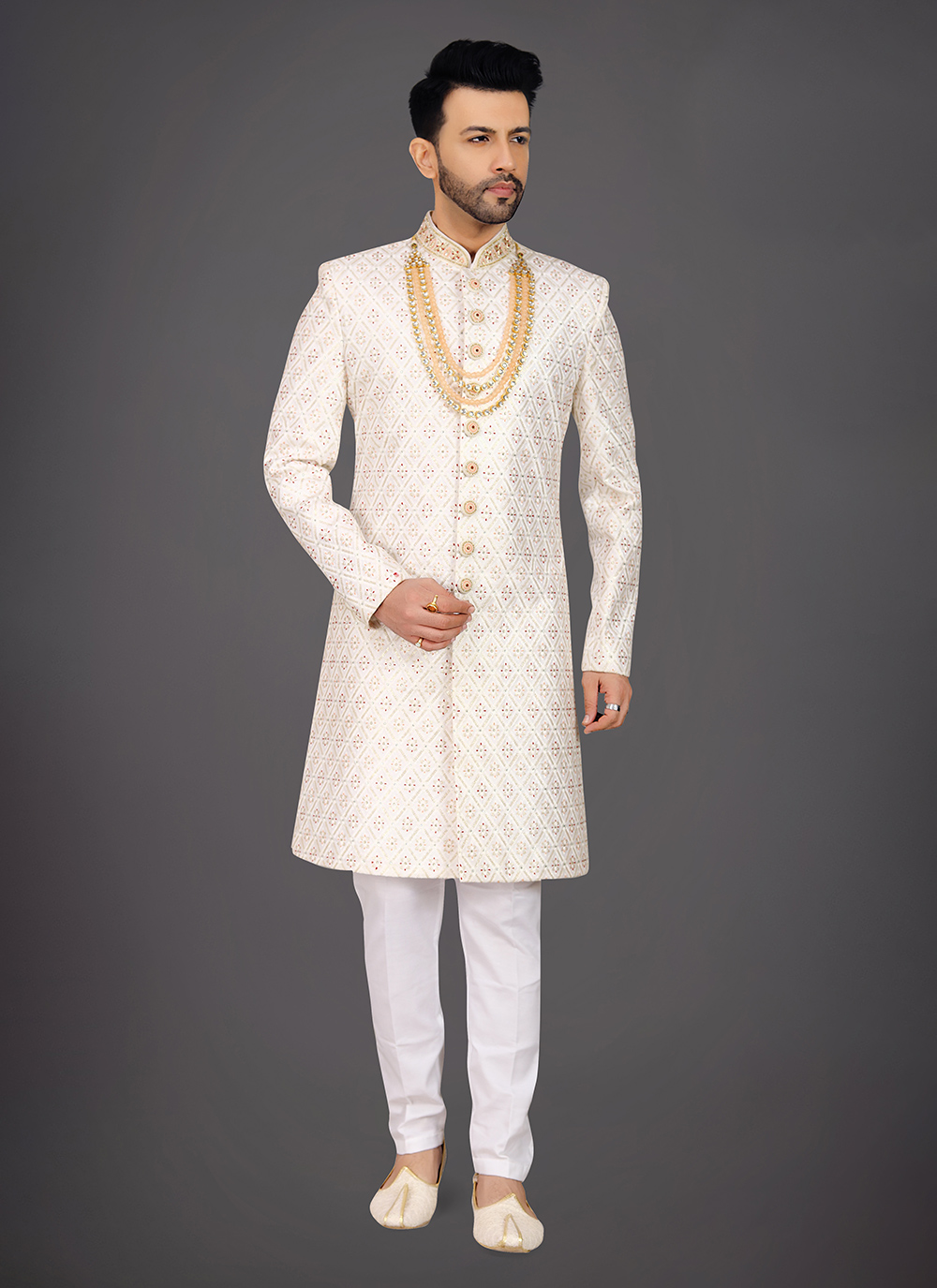 Buy Silk Sherwani Mens Wear In Cream : 291800