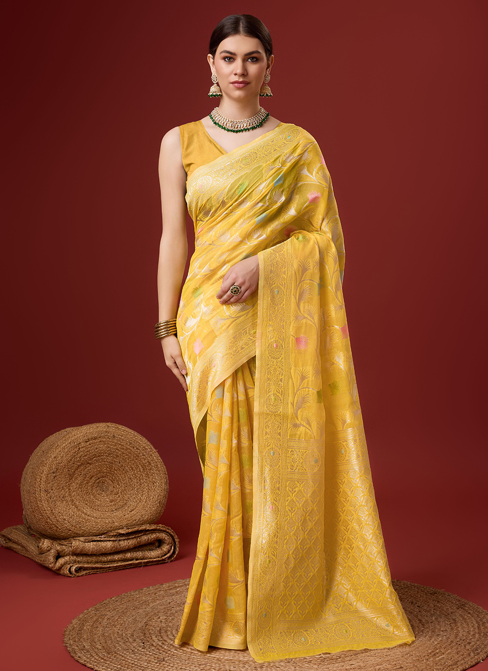 Buy Yellow Cotton Casual Sari Online : 287286