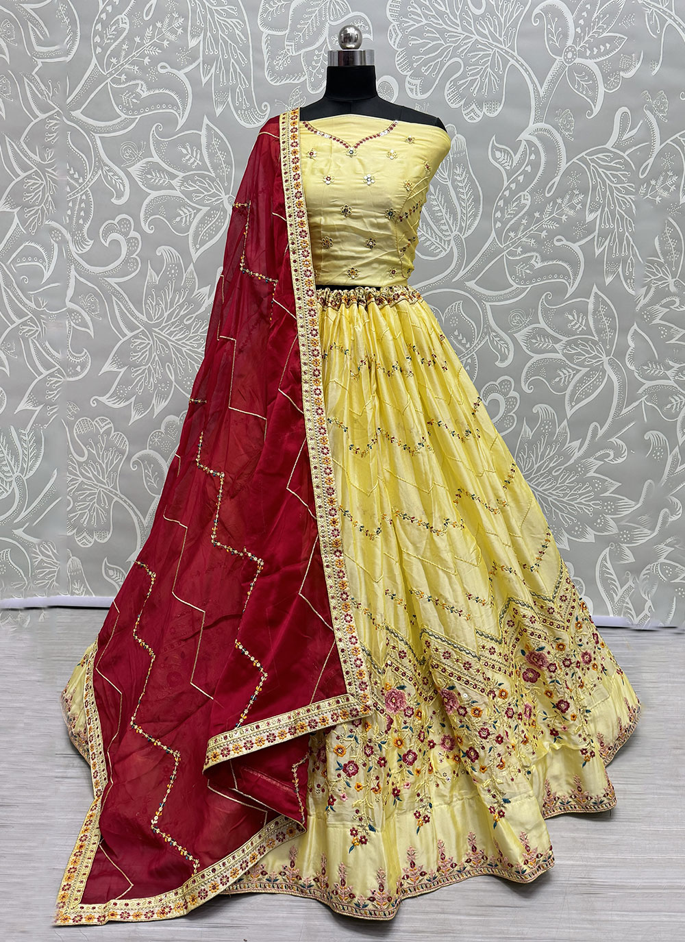 Shop Yellow Rangoli Sequins, Thread and Zari Work Lehenga Choli Online ...