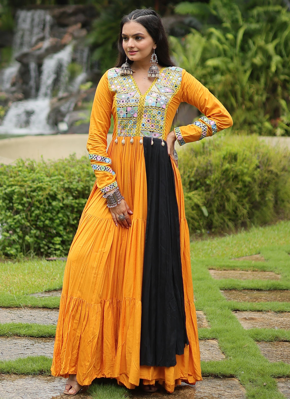 mirror work designer dresses Yellow Rayon Gown for Festival Buy Online Holiday Dress Inspiration Colour:floaty blue Boho White Wedding Dress,beach Salwar kameez Fashion wear