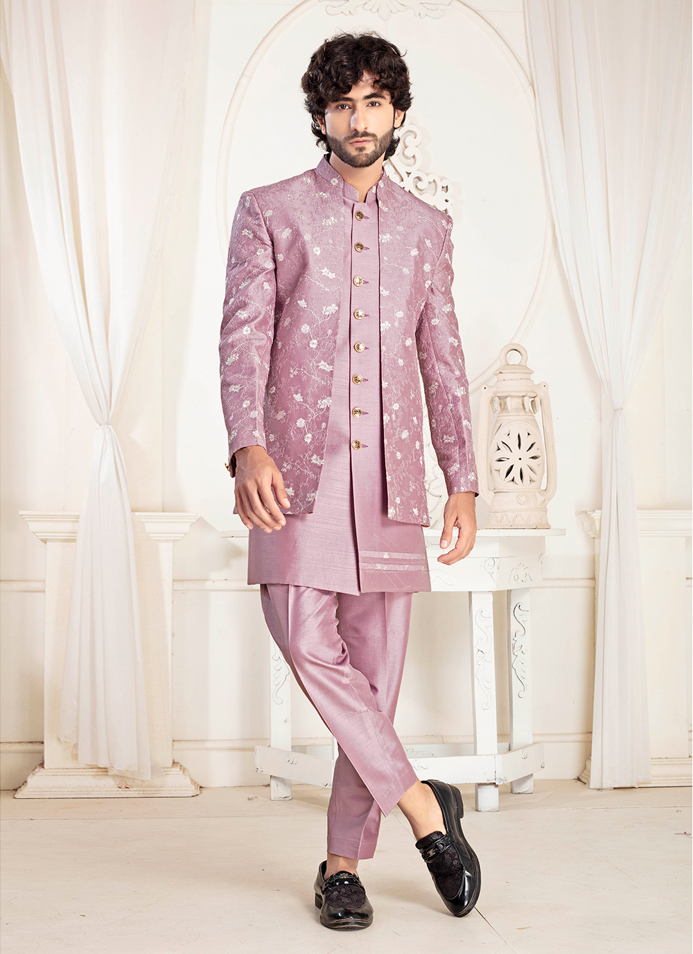 Shop Online Pink Silk Embroidered Work Jodhpuri Suit 306303